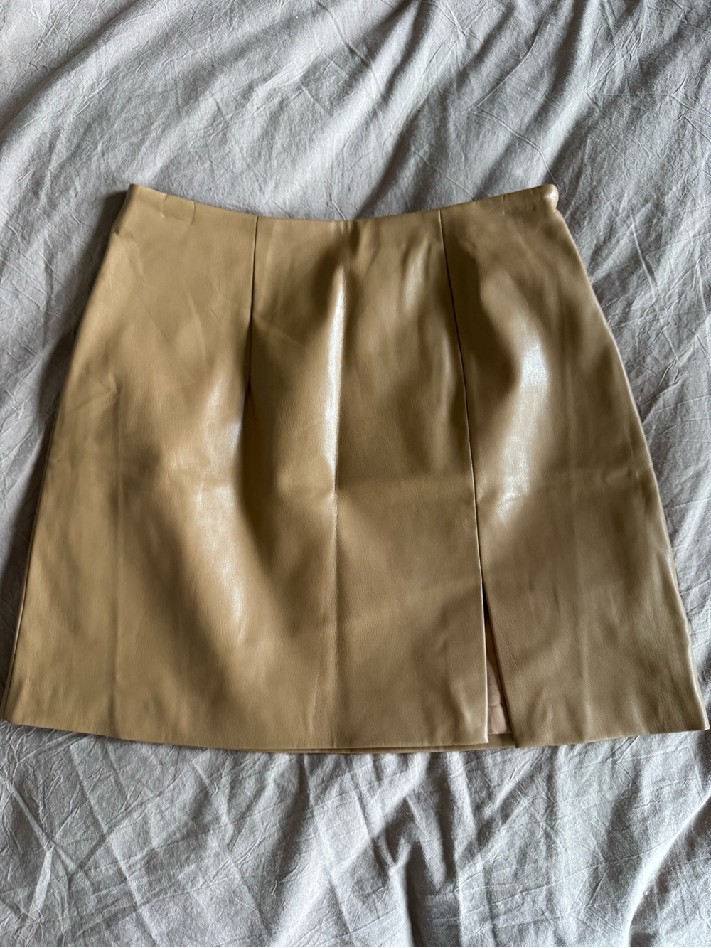 OAK + FORT Camel Faux Leather Mini Skirt